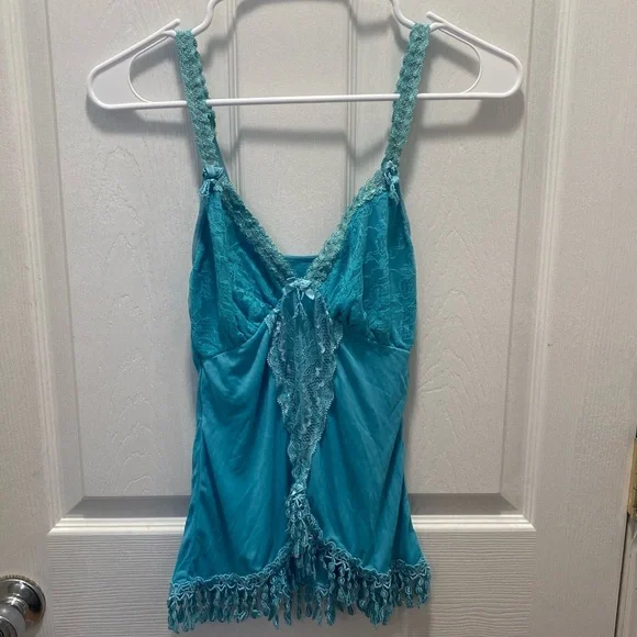 Fruit De La Passion blue vintage style lace tassel cami pajama short set - Picture 1 of 5